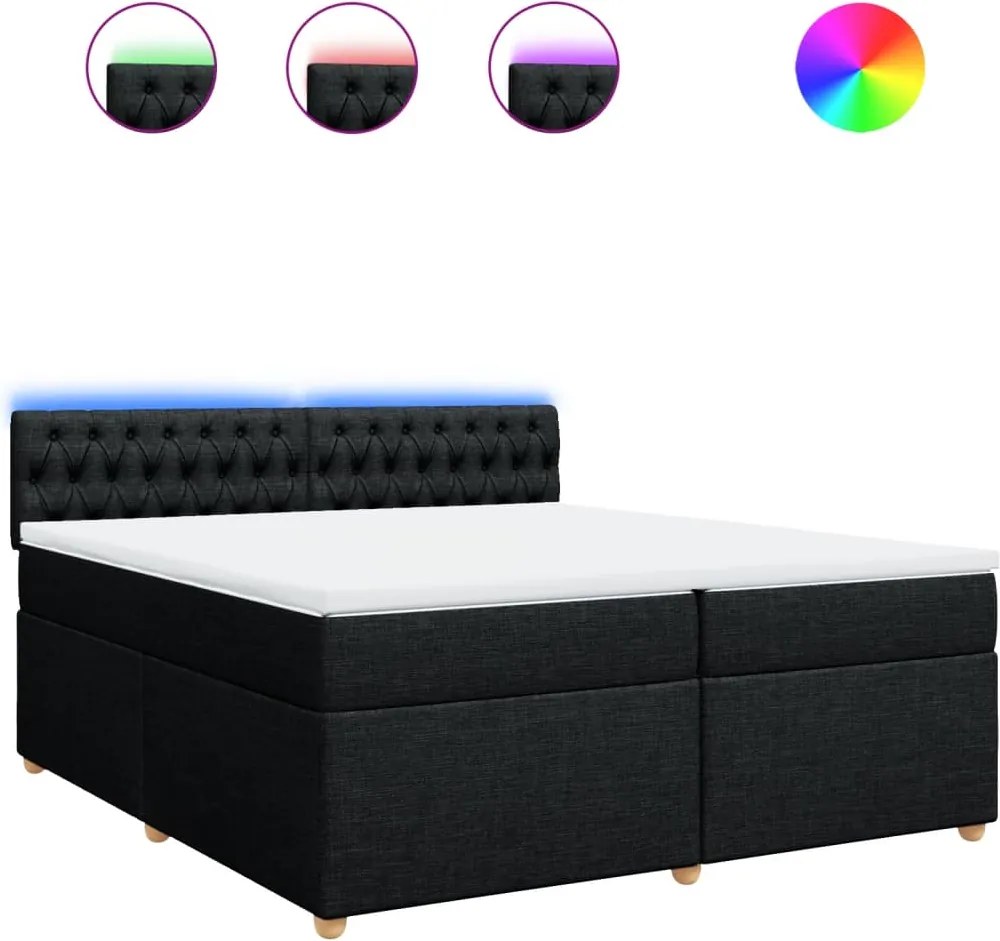 vidaXL fekete szövet rugós ágy matraccal 200 x 200 cm