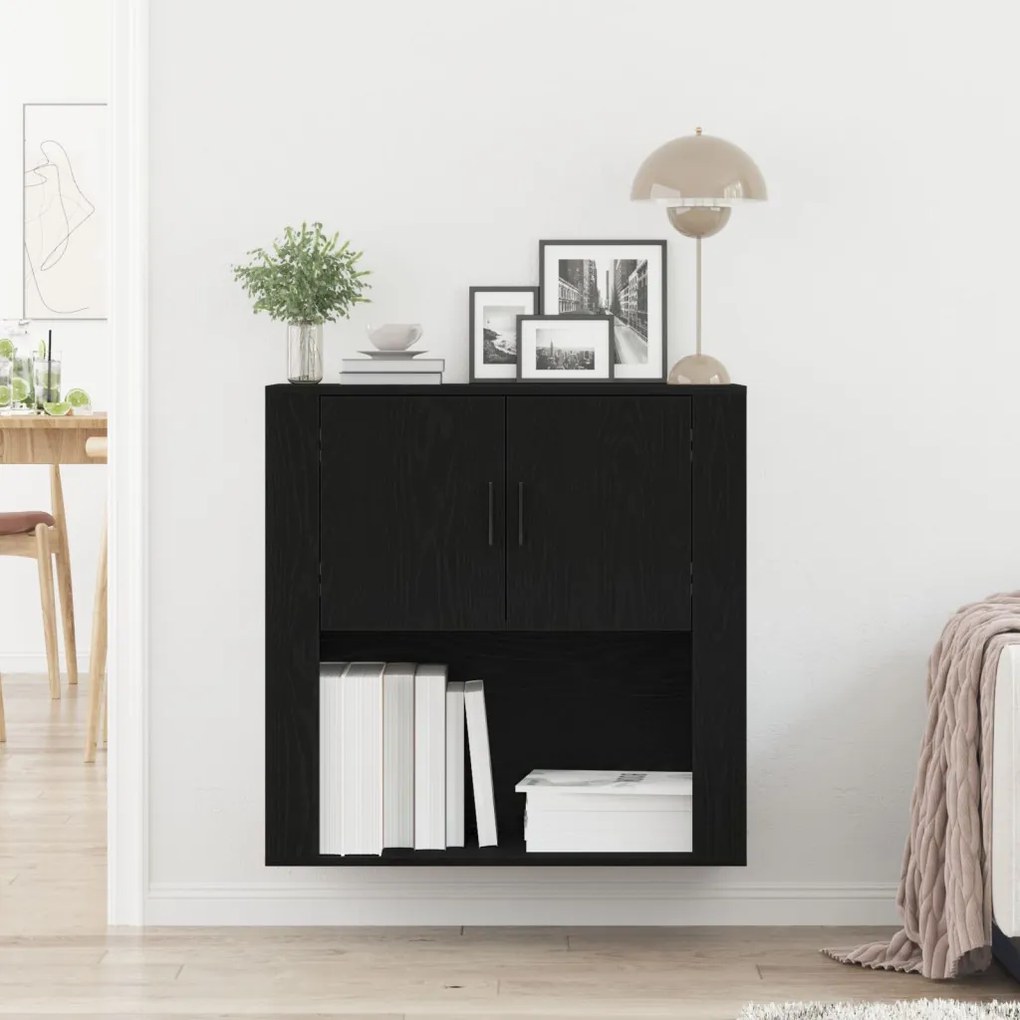 Falipolc Fekete tölgy 80x33x80 cm Szerelt fa