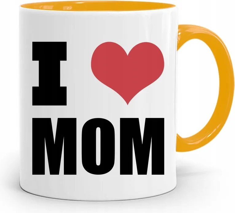 Sárga Bögre Ajándék Anyukáknak I Love Mom fényképes nyomattal