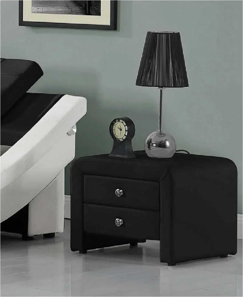 Éjjeliszekrény, ökobőr, fekete, WILSON