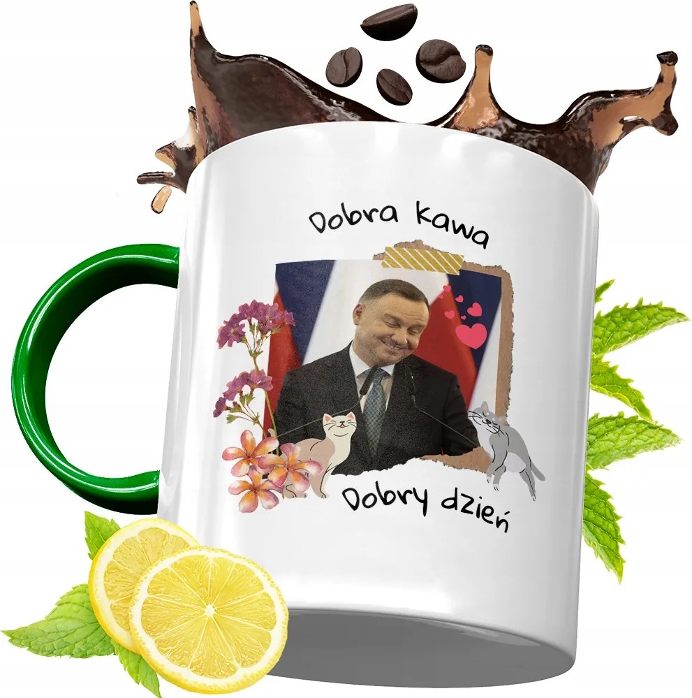 Zöld Bögre Andrzej Duda Elnök Ajándék Nyomtatott Fotóval