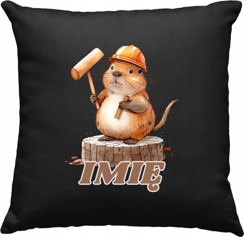 Gyerek párna Bober Építés +Név Fekete