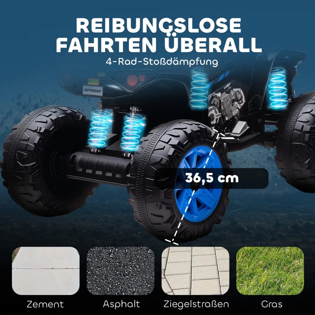 AIYAPLAY Elektromos gyermek quad, 24 V-os elektromos jármű 4 kerékkel, fényszórókkal, USB porttal, MP3, fekete
