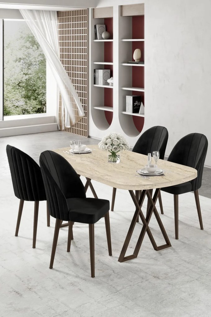 Kaye étkezőgarnitúra, travertin-fekete, 168 cm – TR240CHR2823