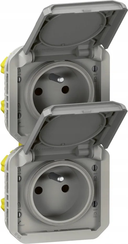 Dupla földelt aljzat 2x2P+Z, függőleges, mechanizmus 16A-250 V~- szürke