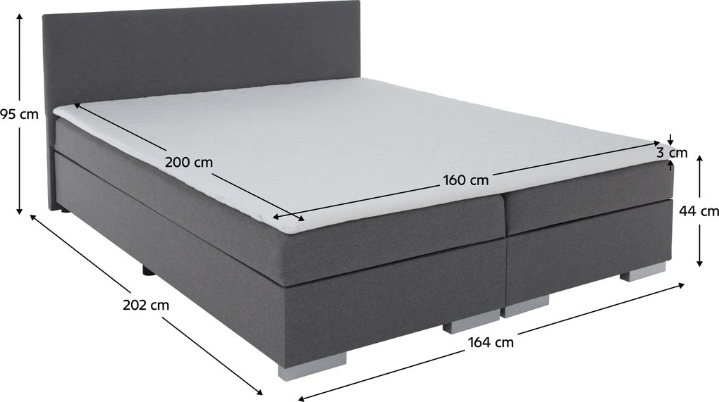 Boxspring ágy, szürke, 160x200, ADARA