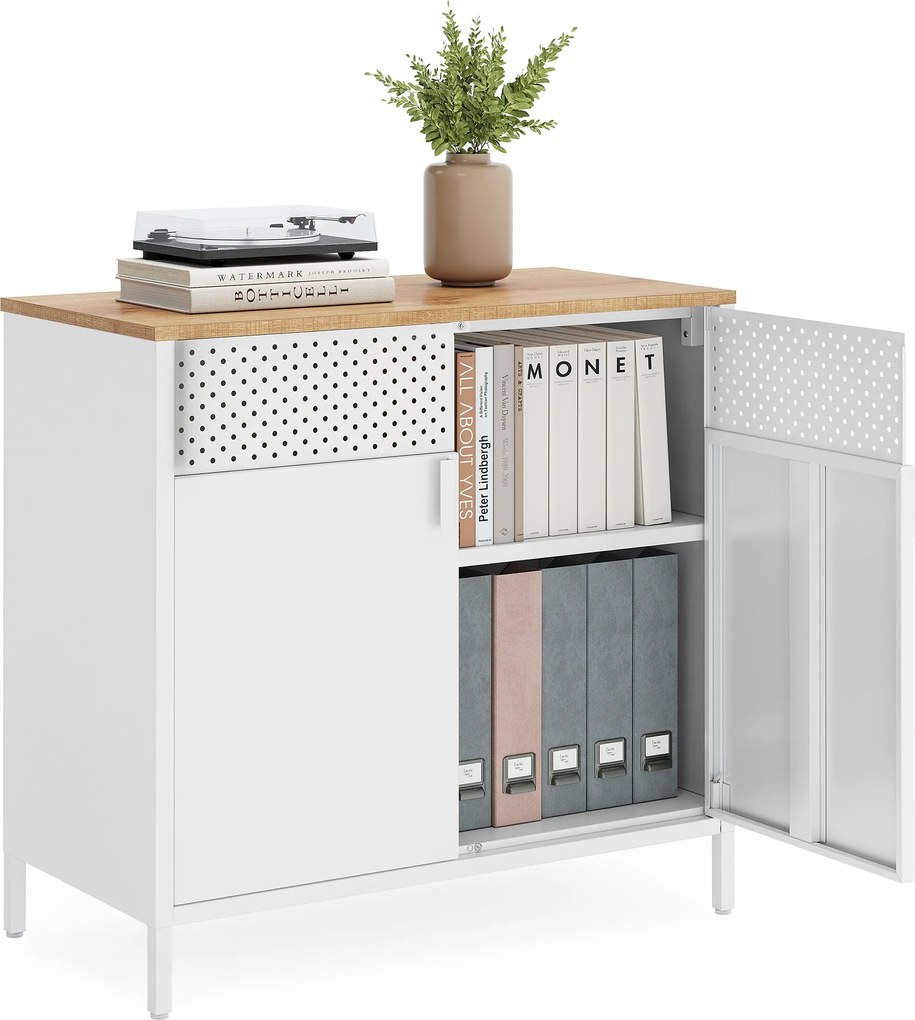 Kétajtós tárolószekrény, 80x76x40 cm, natúr bézs–fehér