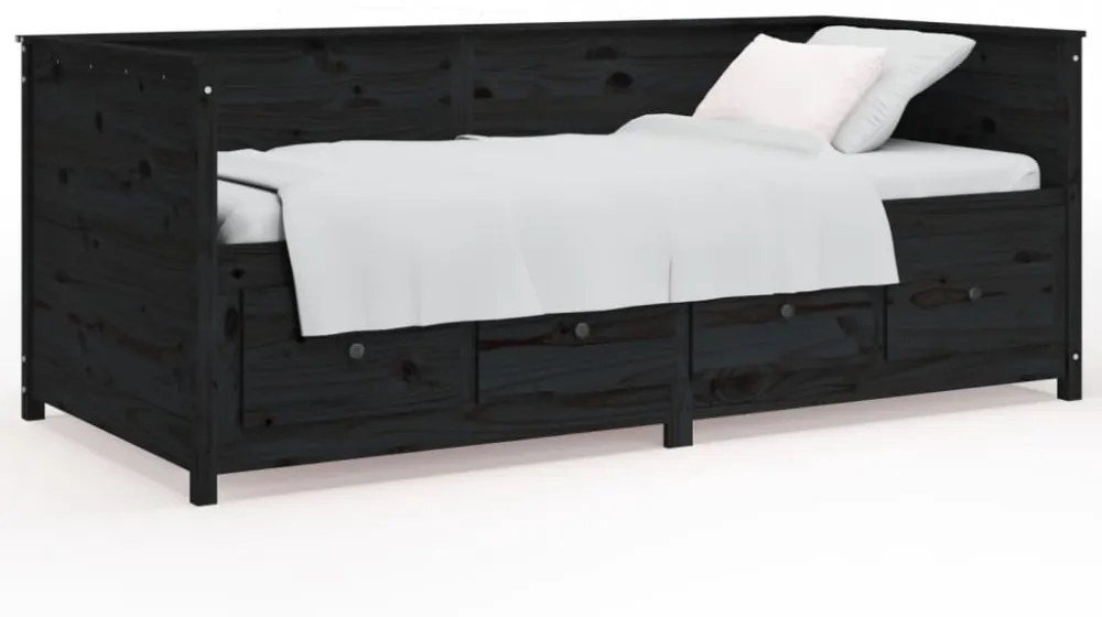 fekete tömör fenyőfa kanapéágy 100 x 200 cm