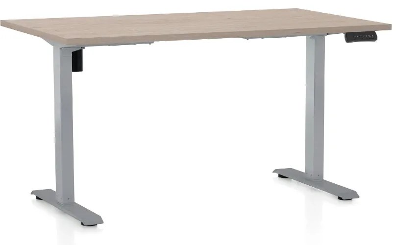 Állítható magasságú asztal OfficeTech B, 140 x 80 cm, szürke alap, tölgy