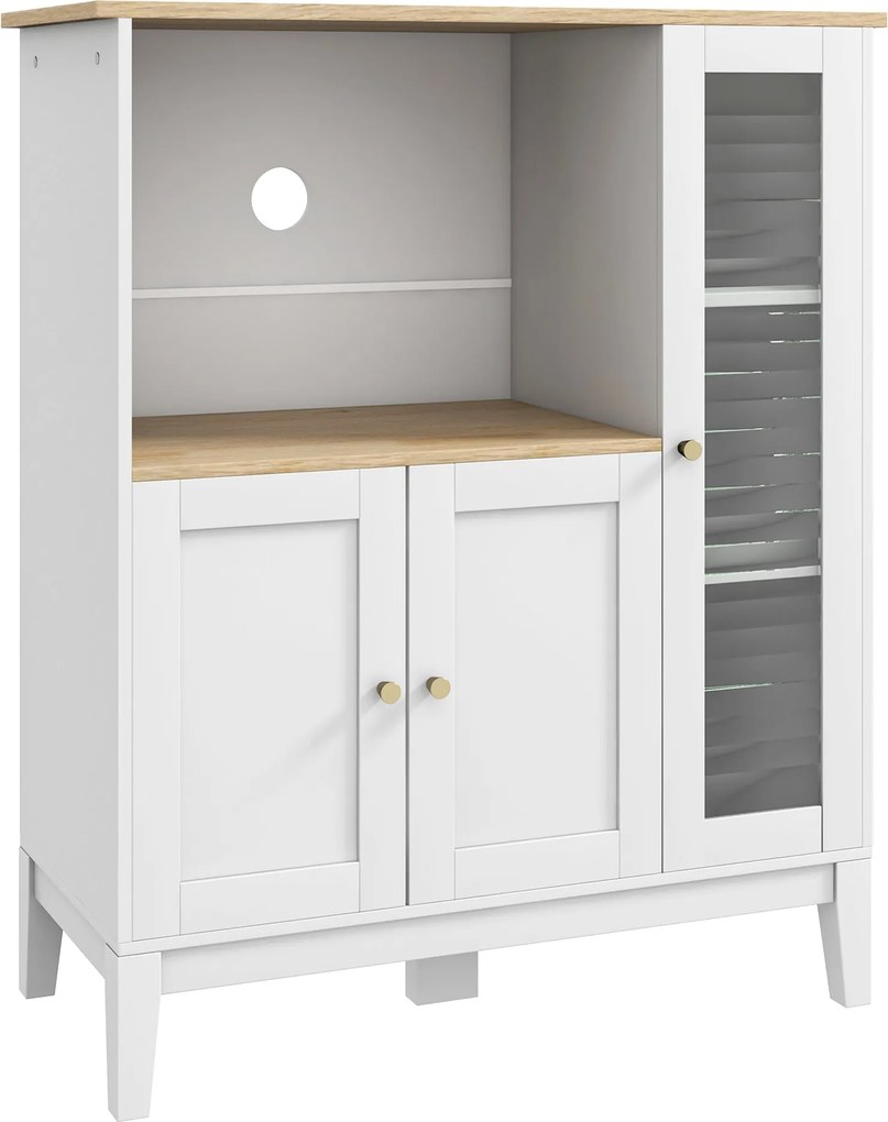 HOMCOM Mikrohullámú Sütőszekrény, Konyhaszekrény, Büfé, 1 Fakkal és 3 Ajtóval, Kábelvezetés, Konyhába, Étkezőbe, Nappaliba, 80 x 35 x 97 cm, Edzett Üv