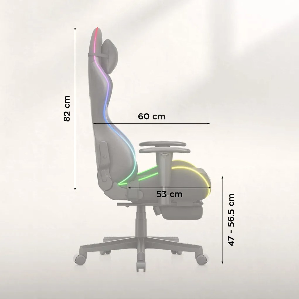 Gamer szék, Force lábtartóval fekete RGB