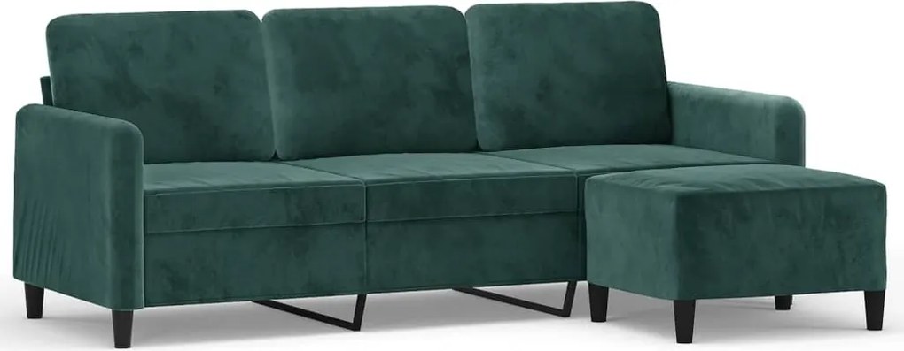 vidaXL 3 személyes sötétzöld bársony kanapé lábtartóval 180 cm