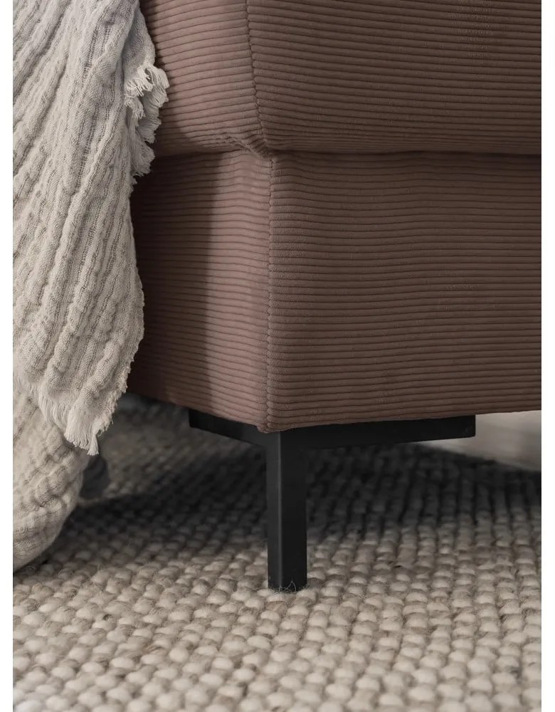 Barna kordbársony kinyitható sarokkanapé (bal oldali) Lofty Lilly – Miuform