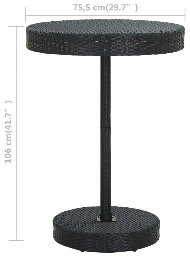 fekete polyrattan kerti asztal 75,5 x 106 cm