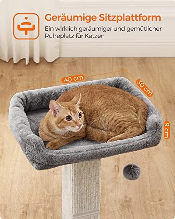 Macskakaparó oszlop, macskakaparó 40 x 30 cm-es platformmal, világosszürke