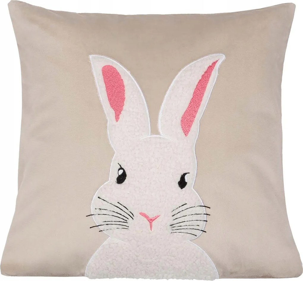 Bunny díszpárnahuzat 45x45 Bézs bolyhos nyuszi applikációval díszítve