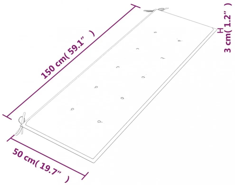 tömör tíkfa Batavia pad tópszínű párnával 150 cm