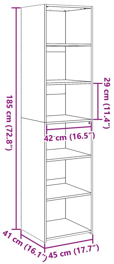 betonszürke szerelt fa magasszekrény 45 x 41 x 185