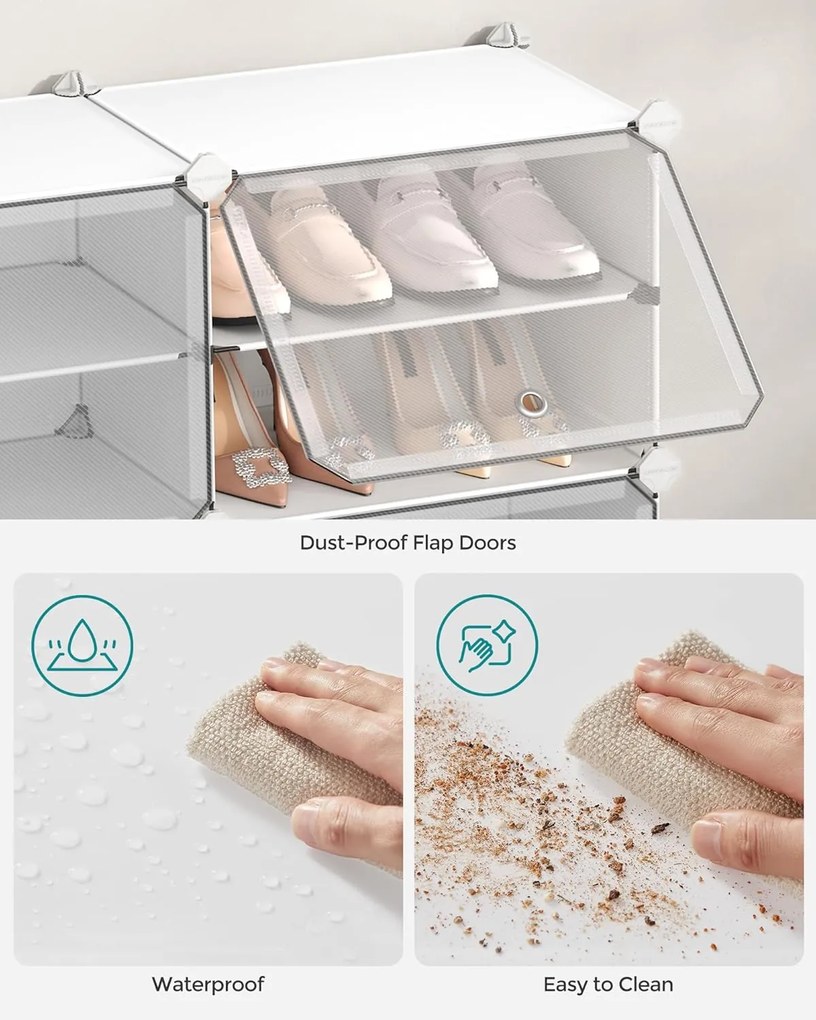 Összekapcsolható cipőtartó állvány fehér színben