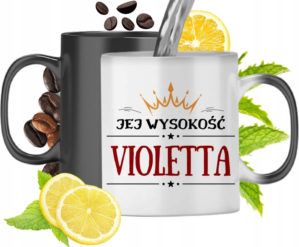 Mágikus bögre Violetta számára fekete matt nyomott mintával 330ml