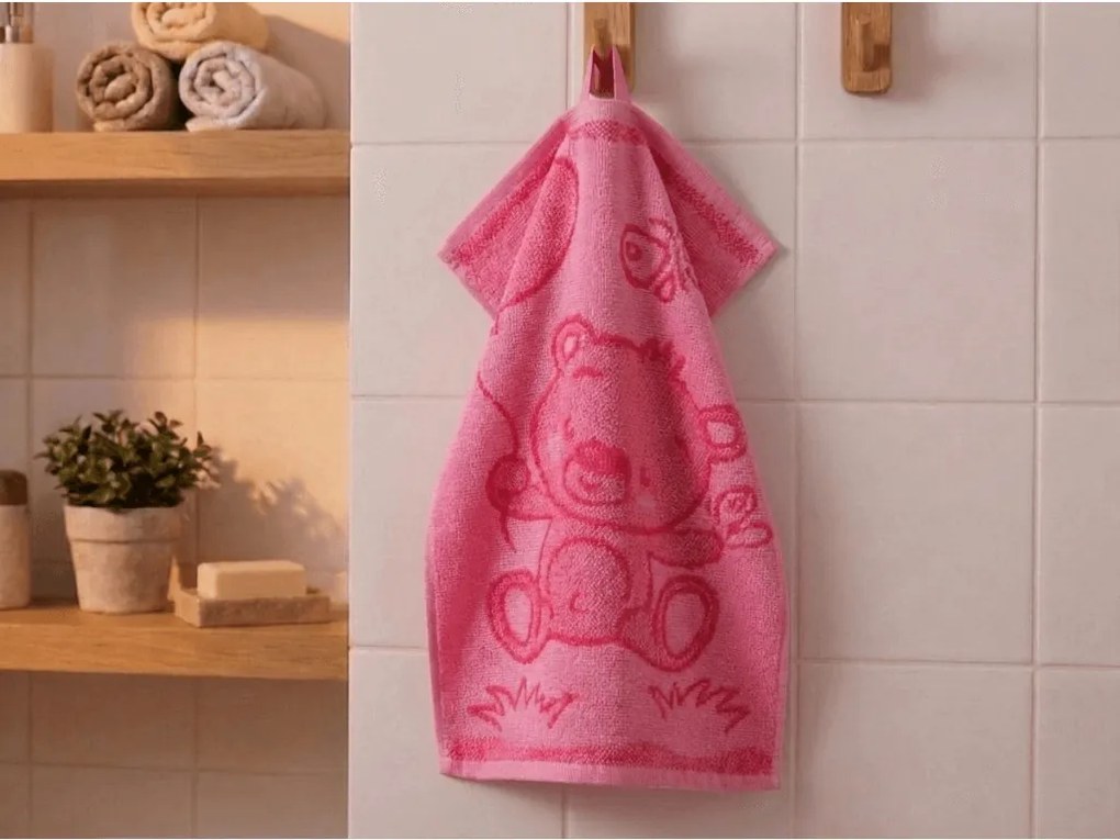 Gyerek törölköző BEBÉ mackó rózsaszín 30x50 cm