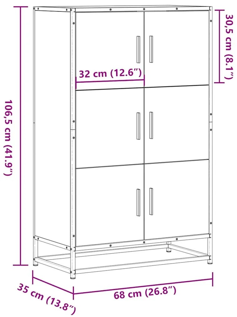 Highboard szürke sonoma 68x35x106,5 cm gépelt fa és fém