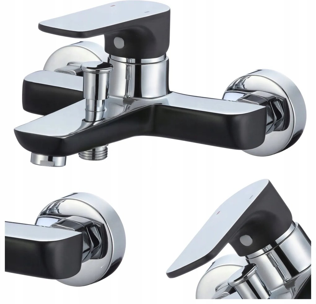 Egykaros Kádtöltő Csaptelep Falra Szerelhető, Zuhanyzás Nélküli Senja Fekete Króm