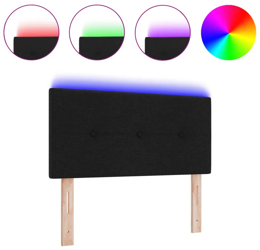 LED Fővállfa Gombos Párnázott Fekete 90 cm Szövet