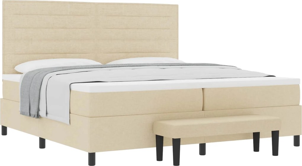 vidaXL Boxrugós ágy matracmal fejtámlával Krém 200 x 200 cm szövet