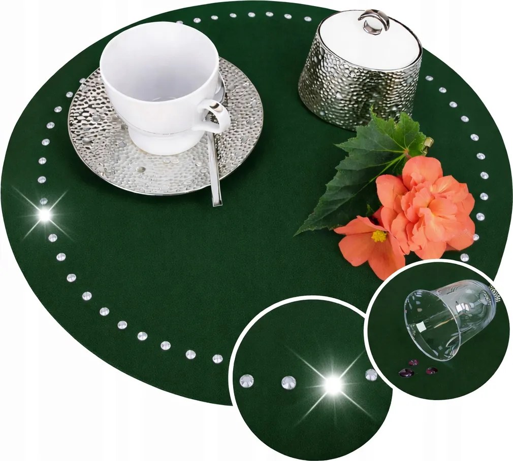 Asztali alátét Kerek 30cm Glamour Strassz Sötétzöld