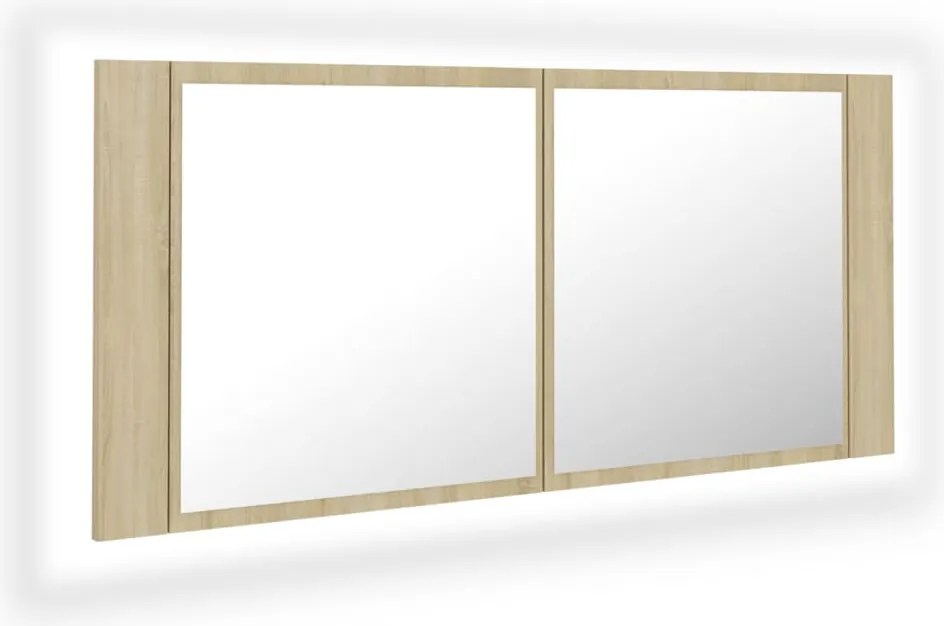 vidaXL tölgyszínű akril LED-es tükrös fürdőszobaszekrény 100x12x45 cm