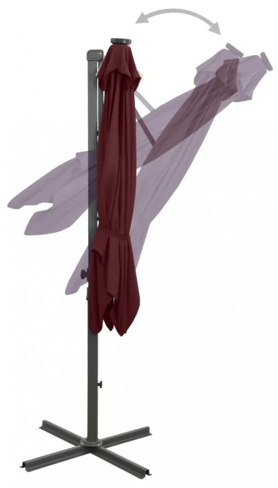 bordó konzolos napernyő rúddal és LED-fényekkel 250 cm