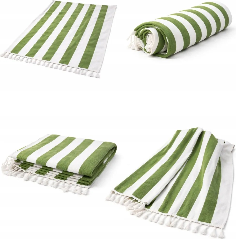 185. Strandtörölköző 90x170 cm üvegzöld fehér rojtokkal nagy
