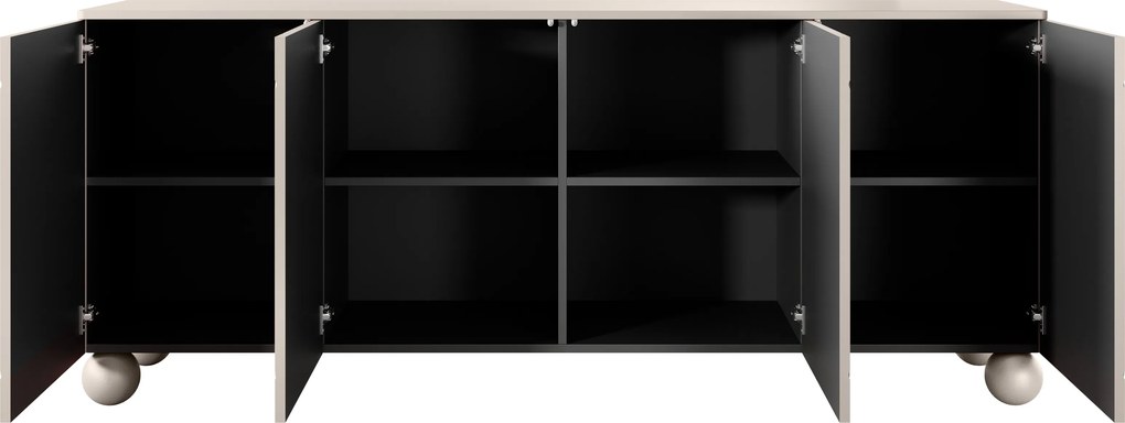 Sonatia II komód 200 cm négyajtós - kasmír / gömb lábak