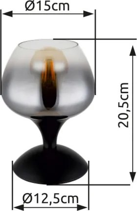 Globo 15548T2 Asztali lámpa fém fekete matt, füstszínű/átlátszó színátmenetes üveg búra, fekete textil kábel, billenőkapcsoló a kábelen, ø: 150mm, M: 205mm, kábel hossza 1500mm, 1x E27 40W 230V izzó nélkül