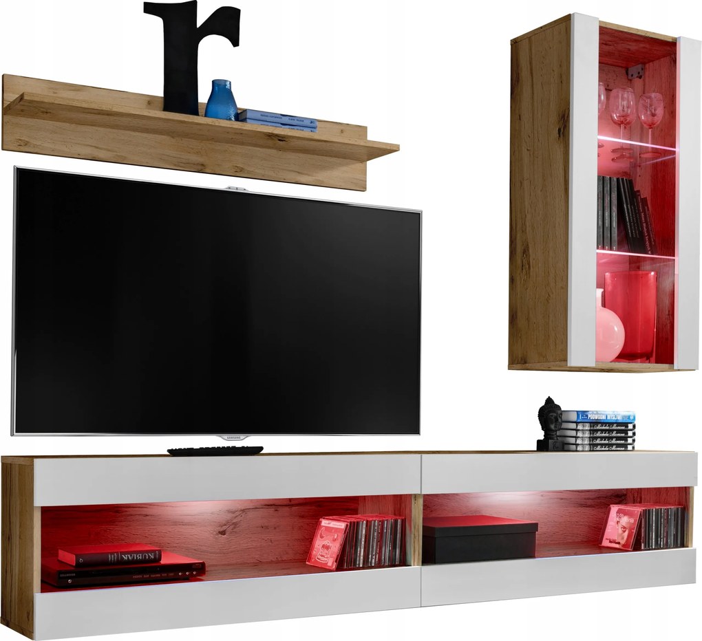 Rtv bútor szett Tivoli SET5 Wotan tölgy/fehér, Rgb LED-ek