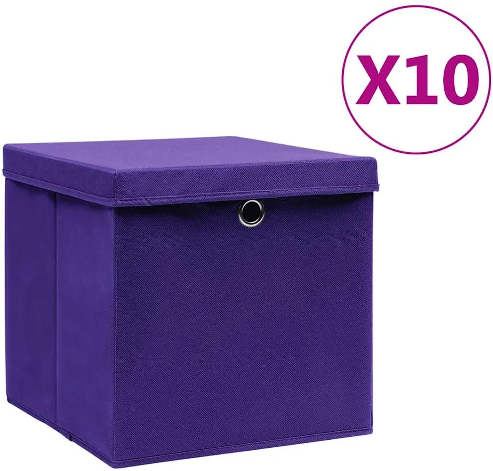 vidaXL 10 db lila fedeles tárolódoboz 28 x 28 x 28 cm
