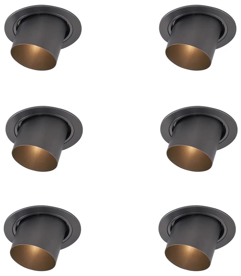 Modern beépíthető spotlámpa szett, 6 db, antracit, GU10, 50 mm, kerek, dönthető - Installa