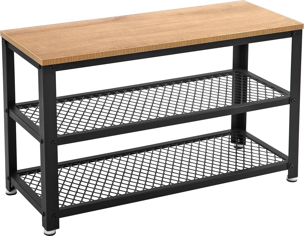 Cipőpad, cipőtartó 2 fekete hálós polccal 73x30x45 cm, barna és fekete