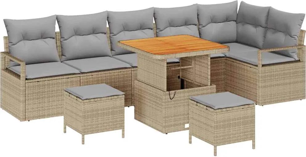 vidaXL Kerti Kanapé Szett párnával 9 pcs Beige és Világosszürke