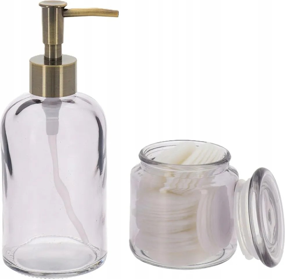 Fürdőszobai Szett Üveg Szappanadagoló 410ML Vattakorong Tartó 2EL.