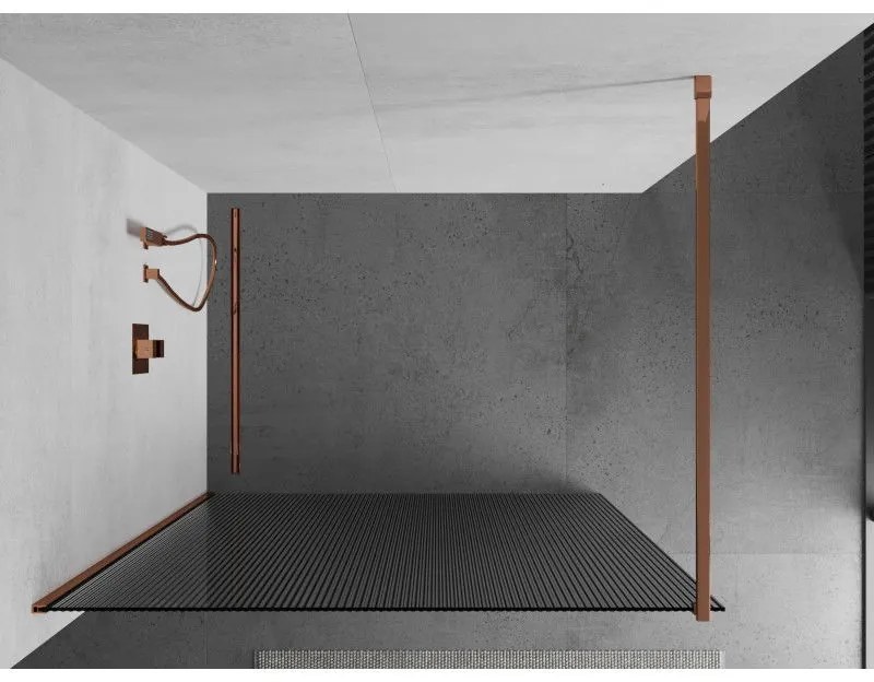 Mexen Kioto, zuhany paraván 90 x 200 cm, 8 mm-es üveg bordás mintával, rózsaszín arany profil, 800-090-101-60-09