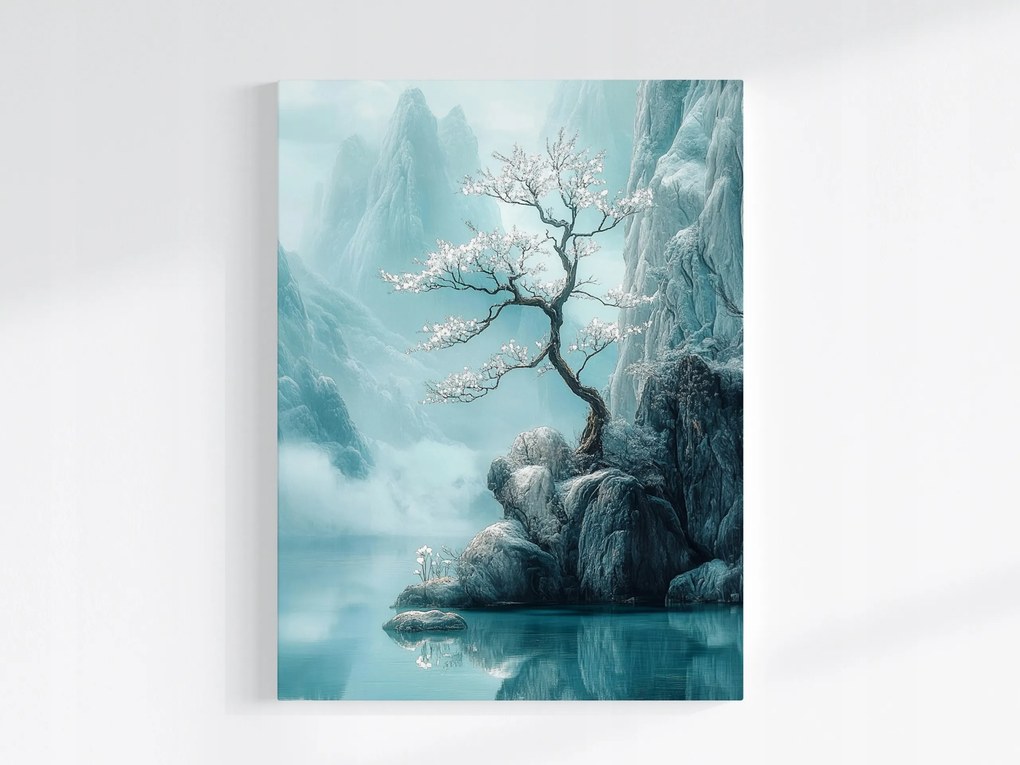 Poszter Keleti Cseresznye Hegyek Türkiz Japán Zen 60x80