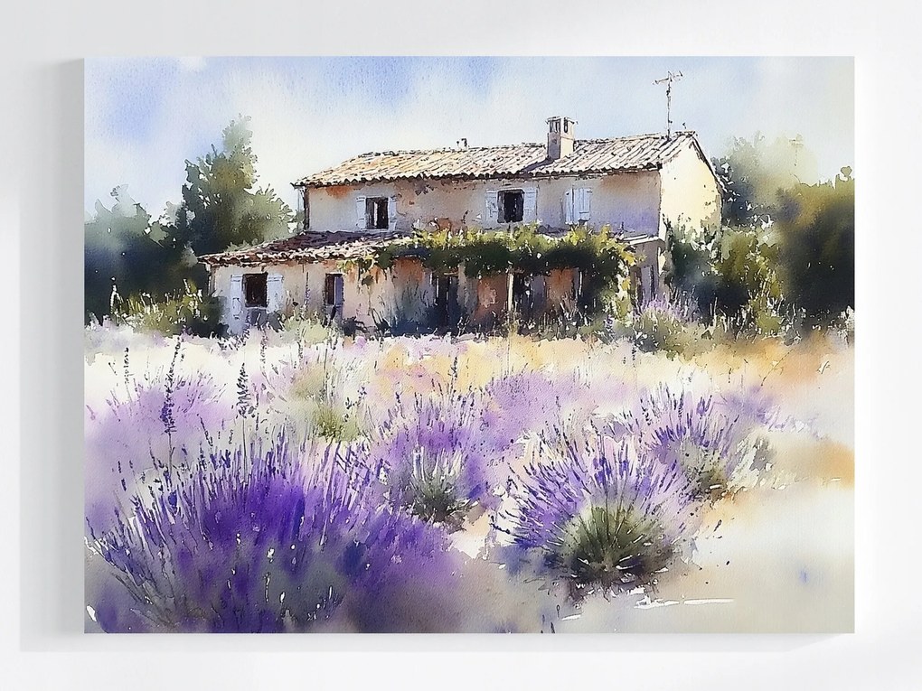 Vászonkép Canvas Tájkép Falu Franciaország Ház Villa Kert Levendula 80x60