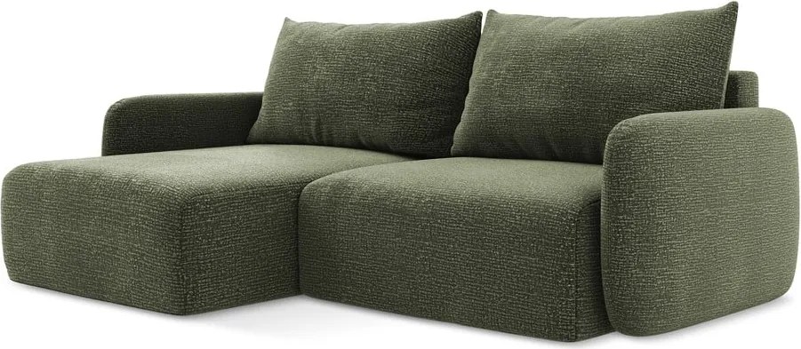 Zöld kinyitható-tárolóhelyes sarokkanapé (bal oldali) Kalena – Makamii