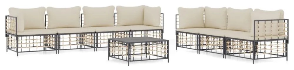 8 részes antracitszürke polyrattan kerti ülőgarnitúra párnákkal