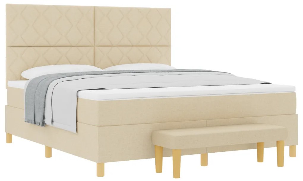 Box Spring Ágy matraccal és padlábbal, krém szövet