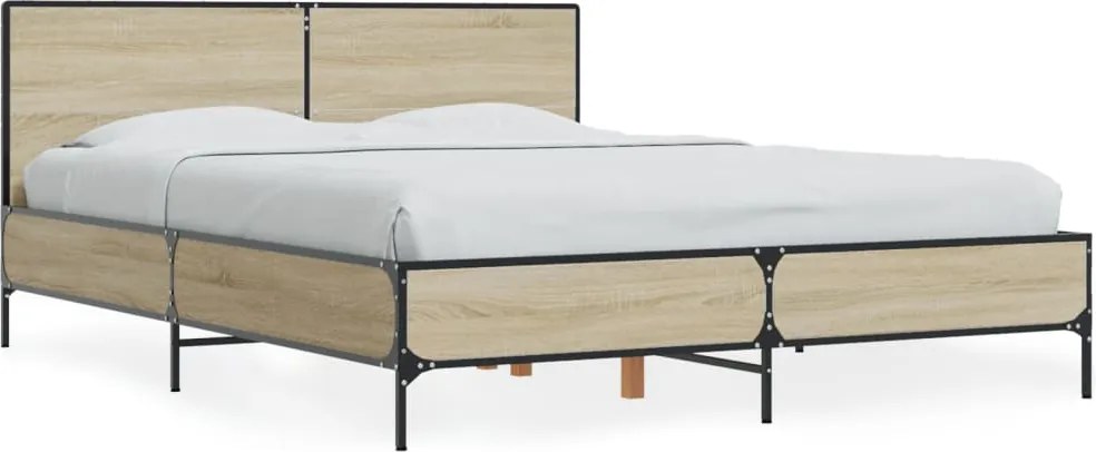 vidaXL sonoma tölgyszínű szerelt fa és fém ágykeret 120 x 190 cm