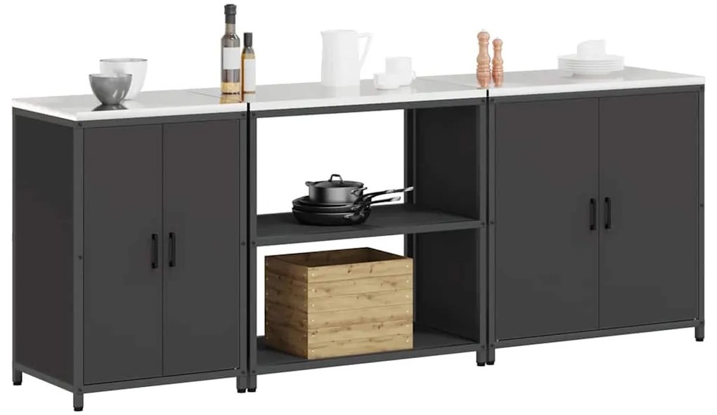 Konyhai Tároló Készlet polcokkal 3 pcs Fekete 240 x 50 x 92 cm