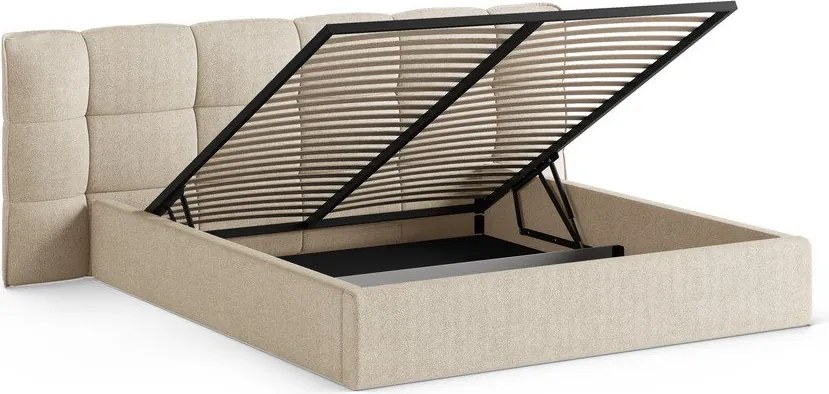 Bézs kárpitozott ágyneműtartós franciaágy ágyráccsal 160x200 cm Eric – Micadoni